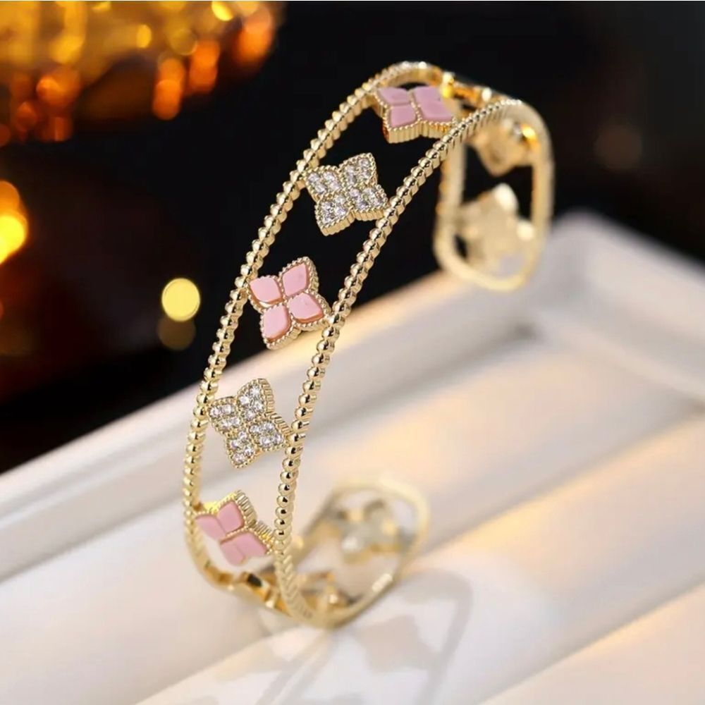 18k GoldāPlated Pink & Diamond Bracelet Bangle Designer Inspired